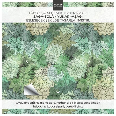 Suluboya Efektli Sukulentler Kendinden Yapışkanlı Duvar Kağıdı, Çok Amaçlı PVC Folyo