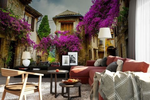 Mor Lavantalı Provence Sokakları Duvar Kağıdı
