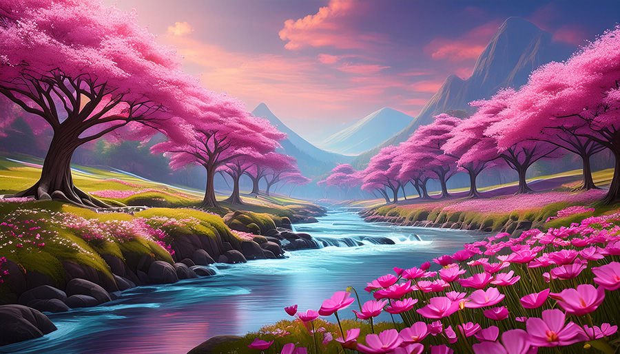 Pembe Tonlarda Romantik Manzara Duvar Kağıdı