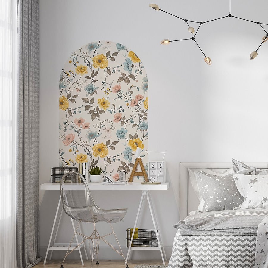 Kendinden Yapışkanlı Oval Kesim Çiçek Desenli Duvar Kağıdı Stickeri