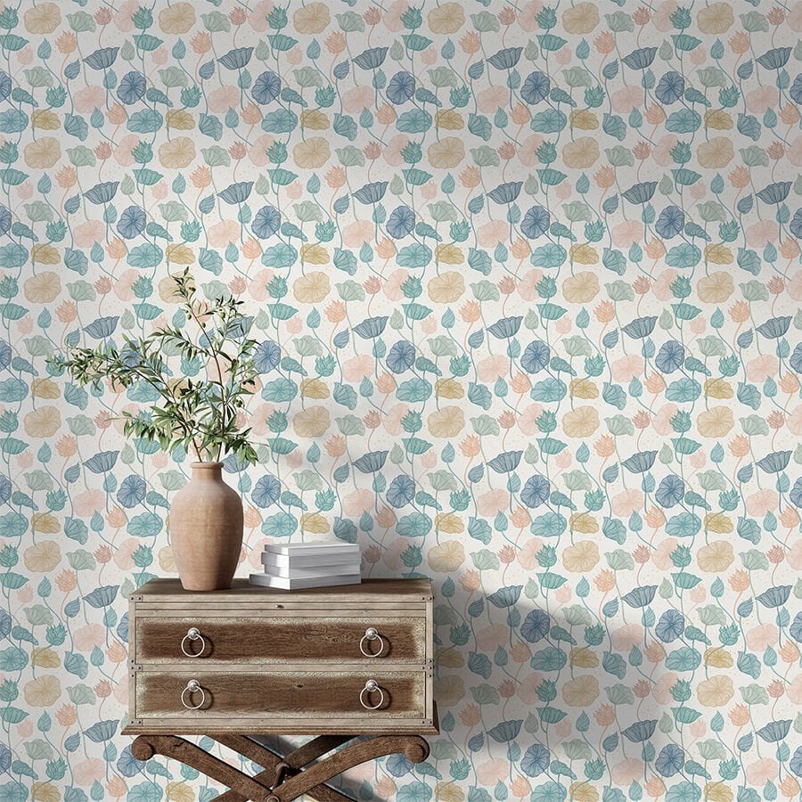 Soft Lotus Çiçekli Duvar Kağıdı, Kendinden Yapışkanlı Çok Amaçlı PVC Folyo, DIY Duvar Kağıdı