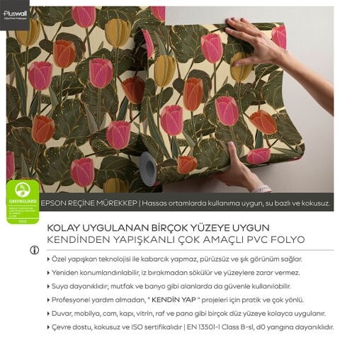 Soft Laleler Duvar Kağıdı, Kendinden Yapışkanlı Çok Amaçlı PVC Folyo, DIY Duvar Kağıdı