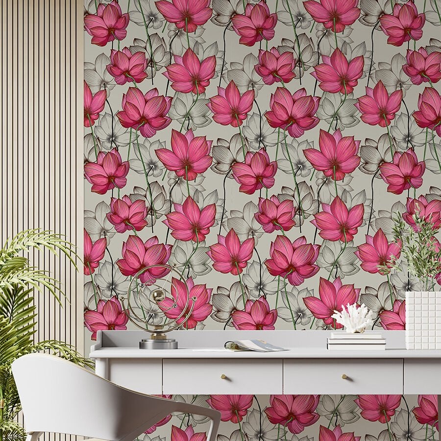 Lotus Çiçekleri Duvar Kağıdı, Kendinden Yapışkanlı Çok Amaçlı PVC Folyo, DIY Duvar Kağıdı