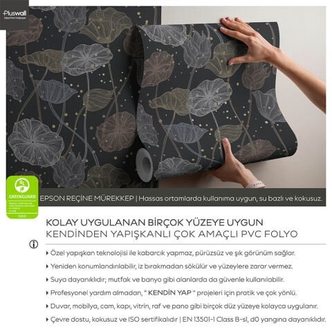 Lotus Çiçekleri Kendinden Yapışkanlı Duvar Kağıdı, Çok Amaçlı PVC Folyo, DIY Duvar Kağıdı