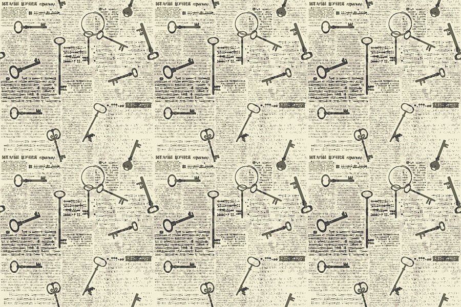 Vintage Anahtarlar ve Gazete Duvar Kağıdı Dokulu Non-Woven 399,00₺/m2