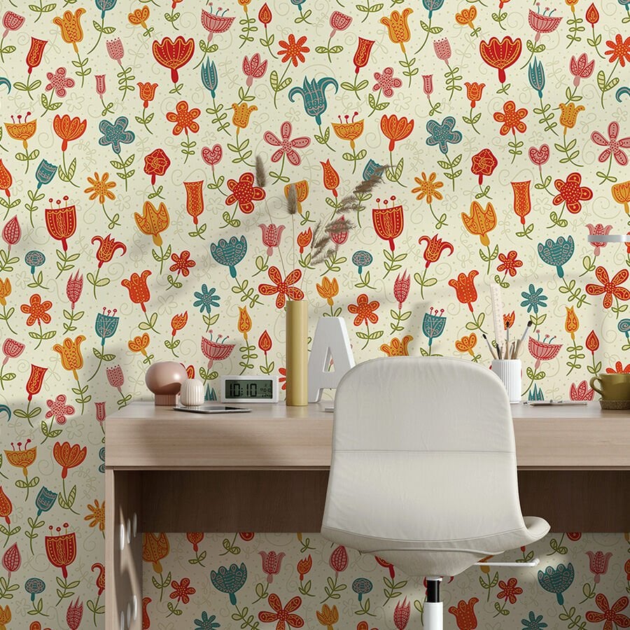 Retro Boho Çiçekli Kendinden Yapışkanlı Duvar Kağıdı, Çok Amaçlı PVC Folyo
