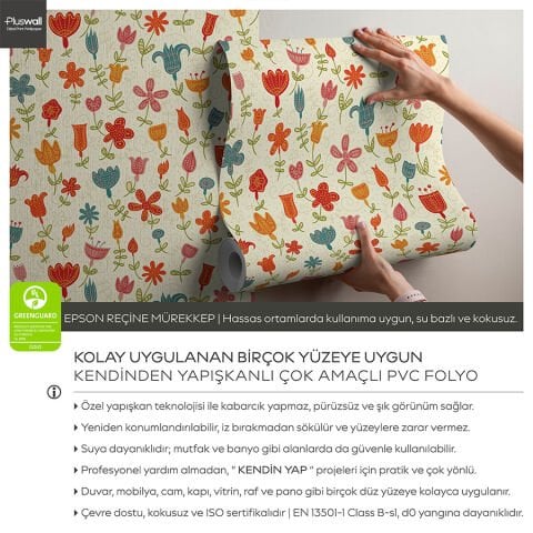 Retro Boho Çiçekli Kendinden Yapışkanlı Duvar Kağıdı, Çok Amaçlı PVC Folyo