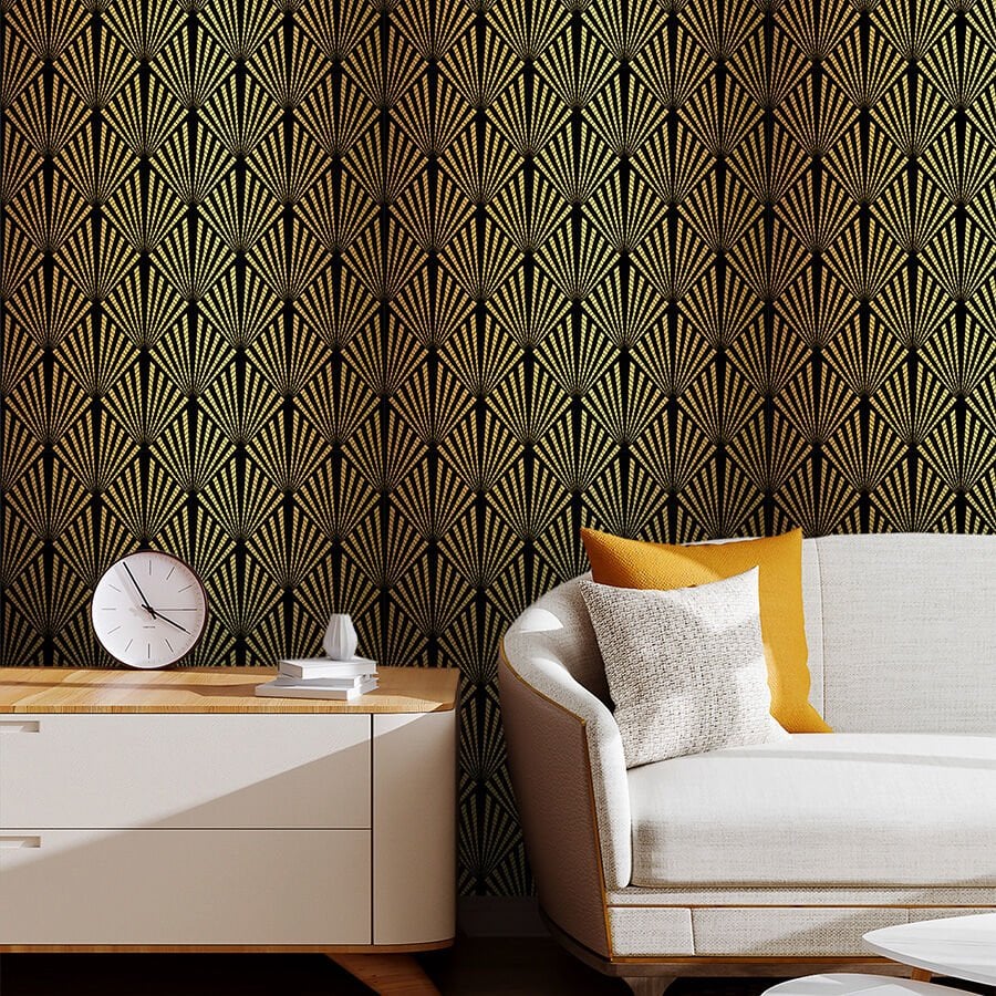 Art Deco Deniz Kabuğu Desenli Kendinden Yapışkanlı Duvar Kağıdı