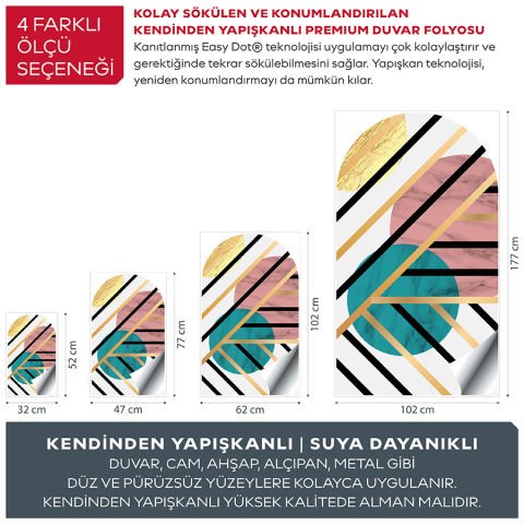 Kendinden Yapışkanlı Oval Kesim Kübizm Geometrik Şekiller Duvar Kağıdı Stickeri 45x75cm
