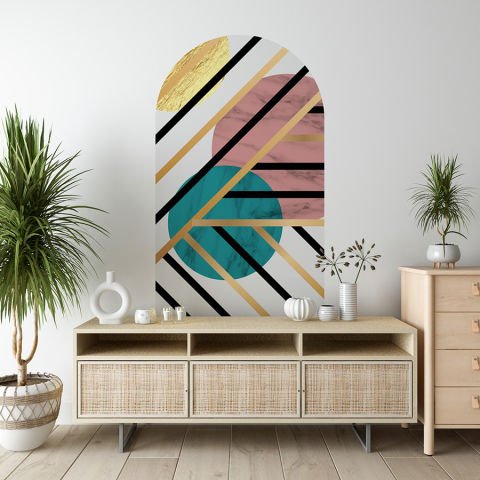 Kendinden Yapışkanlı Oval Kesim Kübizm Geometrik Şekiller Duvar Kağıdı Stickeri 45x75cm