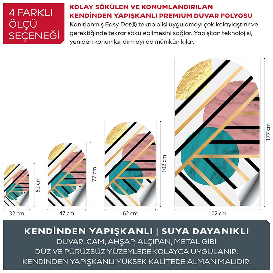 Kendinden Yapışkanlı Oval Kesim Kübizm Geometrik Şekiller Duvar Kağıdı Stickeri 30x50cm