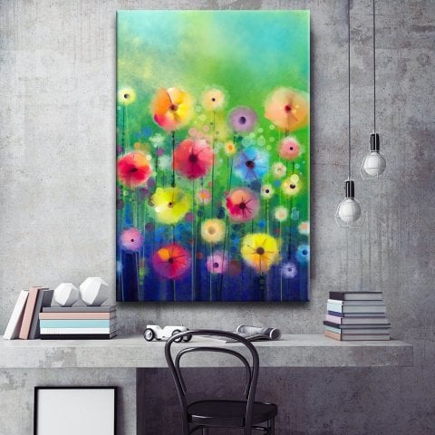 Renkli Çiçekler Kanvas Tablo 60x90 Cm.