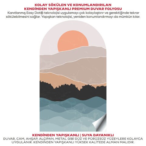 Kendinden Yapışkanlı Oval Kesim Minimalist Manzara Duvar Kağıdı Stickeri