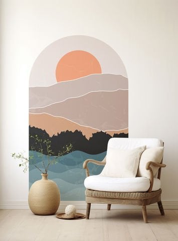 Kendinden Yapışkanlı Oval Kesim Minimalist Manzara Duvar Kağıdı Stickeri