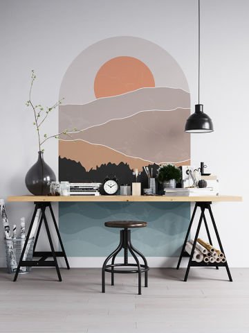 Kendinden Yapışkanlı Oval Kesim Minimalist Manzara Duvar Kağıdı Stickeri