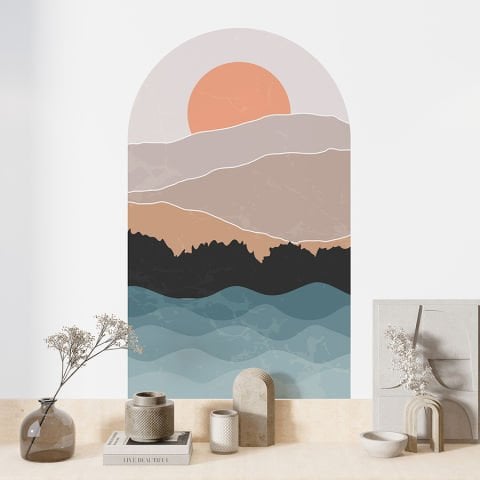 Kendinden Yapışkanlı Oval Kesim Minimalist Manzara Duvar Kağıdı Stickeri