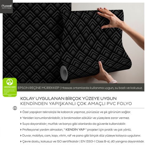 Geometrik Desenli Koyu 3D Efektli DIY Duvar Kağıdı, Kendinden Yapışkanlı Çok Amaçlı PVC Folyo