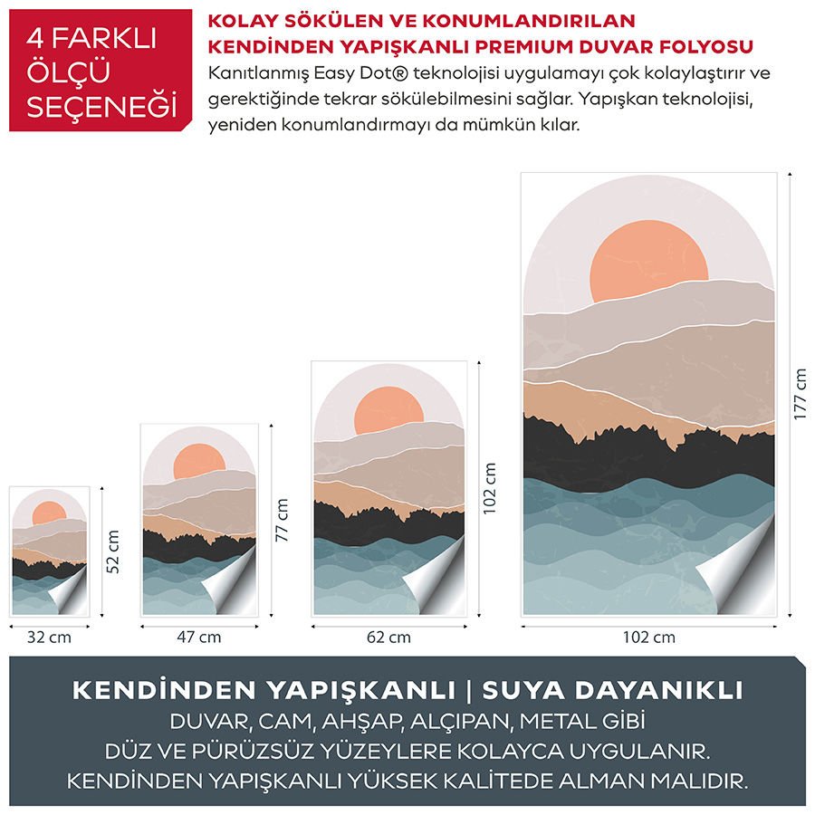 Kendinden Yapışkanlı Oval Kesim Minimalist Manzara Duvar Kağıdı Stickeri 45x75cm
