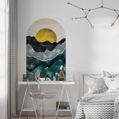 Kendinden Yapışkanlı Oval Kesim Soyut Doğa Manzara Duvar Kağıdı Stickeri