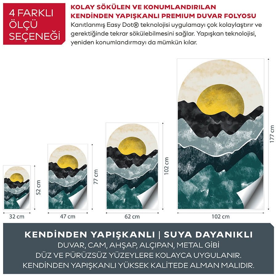 Kendinden Yapışkanlı Oval Kesim Soyut Doğa Manzara Duvar Kağıdı Stickeri 30x50cm