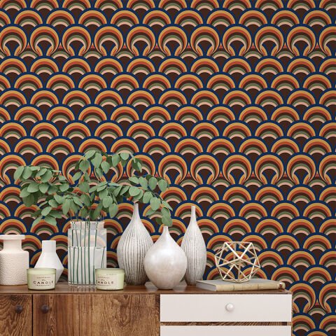 Retro 70ler Geometrik Desenli Duvar Kağıdı, Kendinden Yapışkanlı Çok Amaçlı PVC Folyo