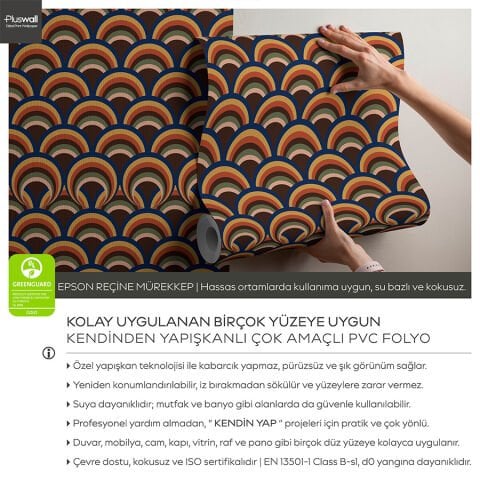 Retro 70ler Geometrik Desenli Duvar Kağıdı, Kendinden Yapışkanlı Çok Amaçlı PVC Folyo