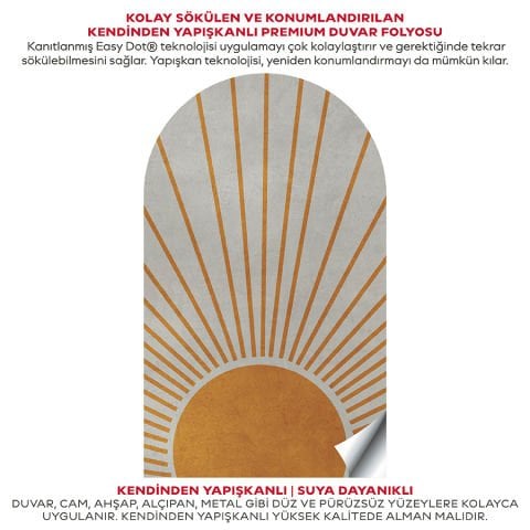 Kendinden Yapışkanlı Oval Kesim Boho Tarzı Güneş Duvar Kağıdı Stickeri
