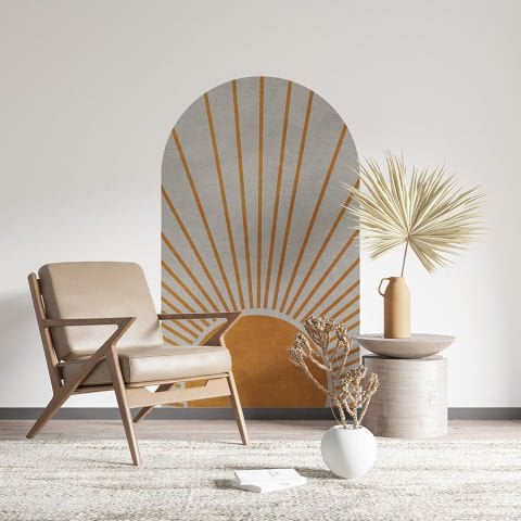 Kendinden Yapışkanlı Oval Kesim Boho Tarzı Güneş Duvar Kağıdı Stickeri