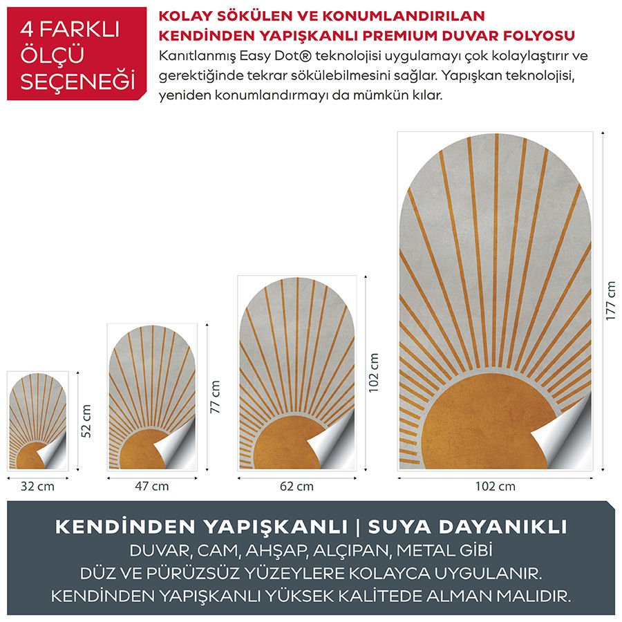 Kendinden Yapışkanlı Oval Kesim Boho Tarzı Güneş Duvar Kağıdı Stickeri 30x50cm