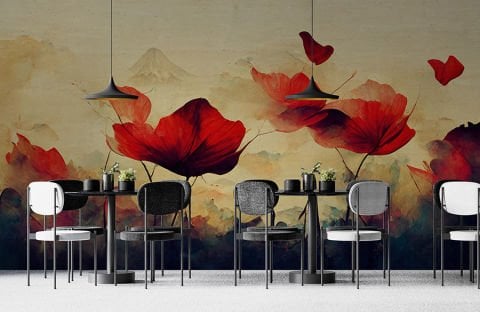 Minimalist Suluboya Efektli Soyut Duvar Kağıdı, Gelincik Duvar Kağıdı