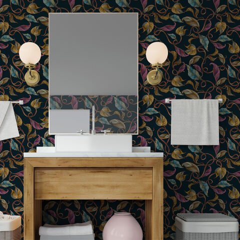 Koyu Yaprak Desenli Kendinden Yapışkanlı Duvar Kağıdı, Çok Amaçlı PVC Folyo