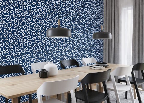 Uzak Doğu Sanatı Geometrik Lacivert Renkli Duvar Kağıdı