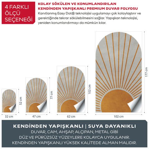Kendinden Yapışkanlı Oval Kesim Boho Tarzı Güneş Duvar Kağıdı Stickeri 45x75cm