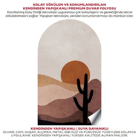 Kendinden Yapışkanlı Oval Kesim Boho Tarzı Manzara Duvar Kağıdı Stickeri