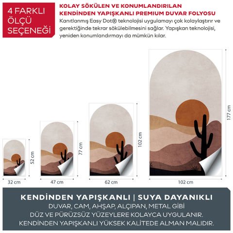 Kendinden Yapışkanlı Oval Kesim Boho Tarzı Manzara Duvar Kağıdı Stickeri