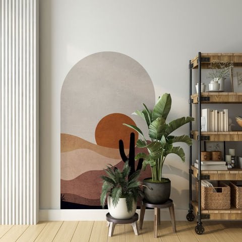 Kendinden Yapışkanlı Oval Kesim Boho Tarzı Manzara Duvar Kağıdı Stickeri