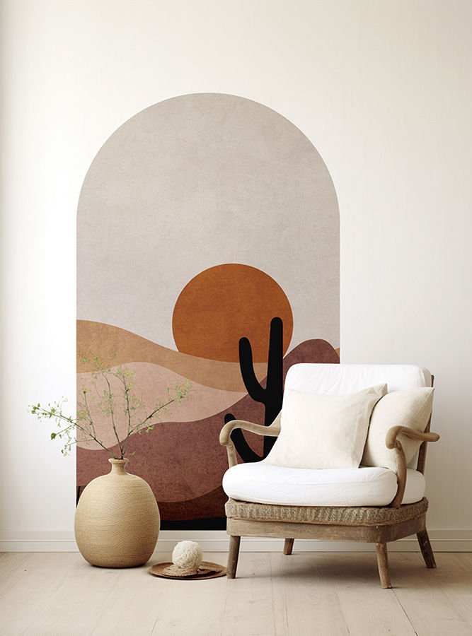 Kendinden Yapışkanlı Oval Kesim Boho Tarzı Manzara Duvar Kağıdı Stickeri