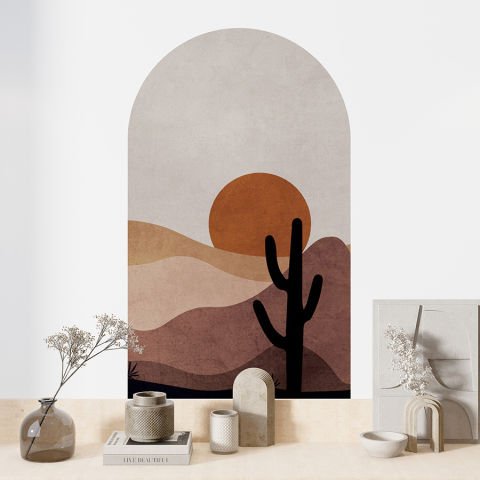 Kendinden Yapışkanlı Oval Kesim Boho Tarzı Manzara Duvar Kağıdı Stickeri