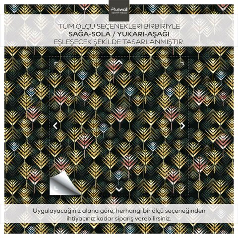 Art Deco Yaprak Desenli Kendinden Yapışkanlı Duvar Kağıdı, Çok Amaçlı PVC Folyo