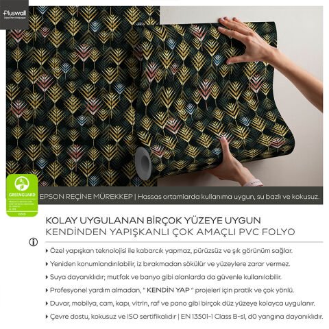 Art Deco Yaprak Desenli Kendinden Yapışkanlı Duvar Kağıdı, Çok Amaçlı PVC Folyo
