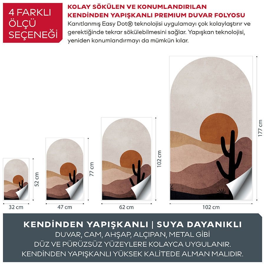 Kendinden Yapışkanlı Oval Kesim Boho Tarzı Manzara Duvar Kağıdı Stickeri 45x75cm
