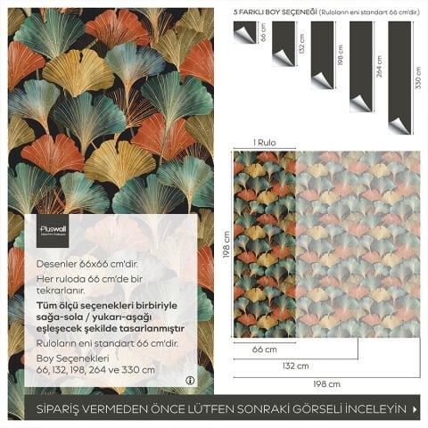 Ginkgo Yaprağı Kendinden Yapışkanlı Duvar Kağıdı, Çok Amaçlı PVC Folyo