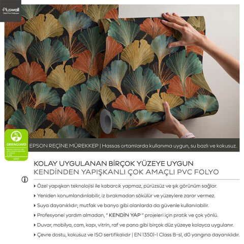 Ginkgo Yaprağı Kendinden Yapışkanlı Duvar Kağıdı, Çok Amaçlı PVC Folyo