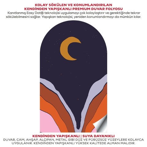 Kendinden Yapışkanlı Oval Kesim Orta Yüzyıl Manzara Duvar Kağıdı Stickeri