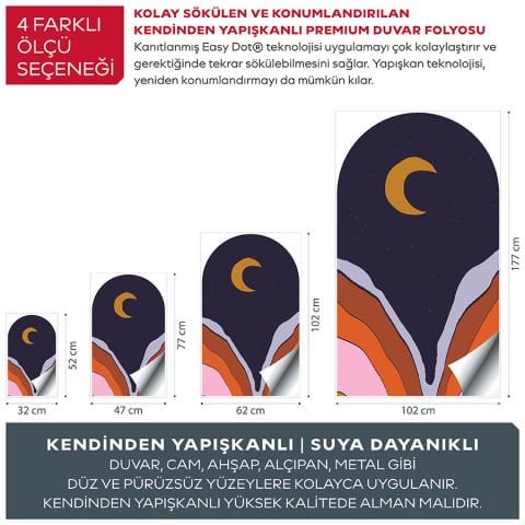 Kendinden Yapışkanlı Oval Kesim Orta Yüzyıl Manzara Duvar Kağıdı Stickeri