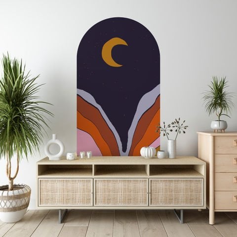 Kendinden Yapışkanlı Oval Kesim Orta Yüzyıl Manzara Duvar Kağıdı Stickeri