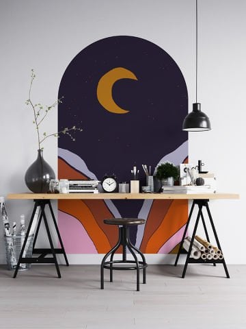 Kendinden Yapışkanlı Oval Kesim Orta Yüzyıl Manzara Duvar Kağıdı Stickeri