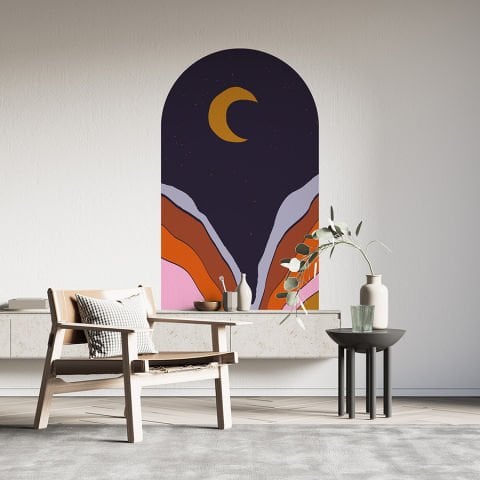 Kendinden Yapışkanlı Oval Kesim Orta Yüzyıl Manzara Duvar Kağıdı Stickeri