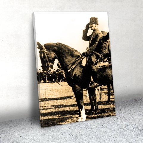 Sepia Atlı Atatürk Kanvas Tablo 80x120 Cm.