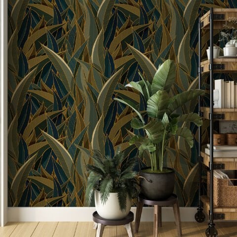 Koyu Yaprak Desenli Kendinden Yapışkanlı Duvar Kağıdı, Çok Amaçlı PVC Folyo
